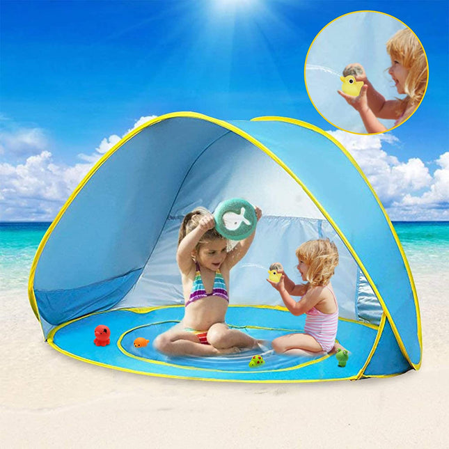 BabyShade Pop-up Tentje | UV Bescherming Baby | Draagbaar Zonnehoedje | Inclusief Kinderbad | Lichtgewicht Tarp voor Buitenspeelplaats | Eenvoudige Installatie | Polyester | Veilig en BPA-vrij