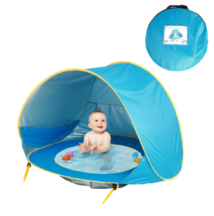 BabyShade Pop-up Tentje | UV Bescherming Baby | Draagbaar Zonnehoedje | Inclusief Kinderbad | Lichtgewicht Tarp voor Buitenspeelplaats | Eenvoudige Installatie | Polyester | Veilig en BPA-vrij