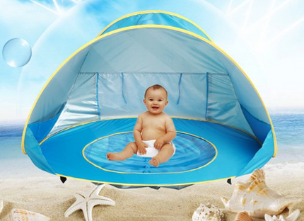 BabyShade Pop-up Tentje | UV Bescherming Baby | Draagbaar Zonnehoedje | Inclusief Kinderbad | Lichtgewicht Tarp voor Buitenspeelplaats | Eenvoudige Installatie | Polyester | Veilig en BPA-vrij